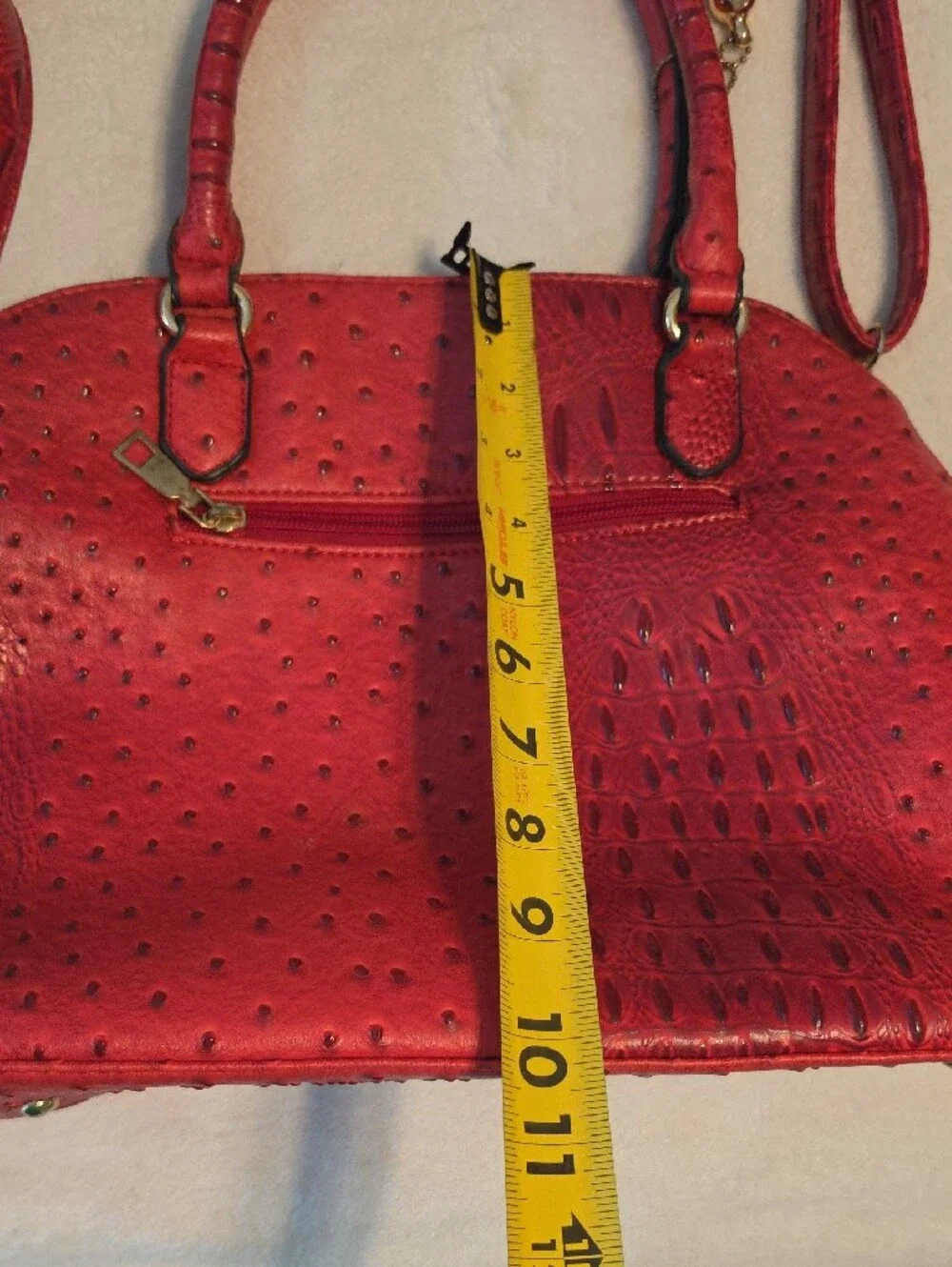 Red Croc-Embossed Dome Satchel Handbag